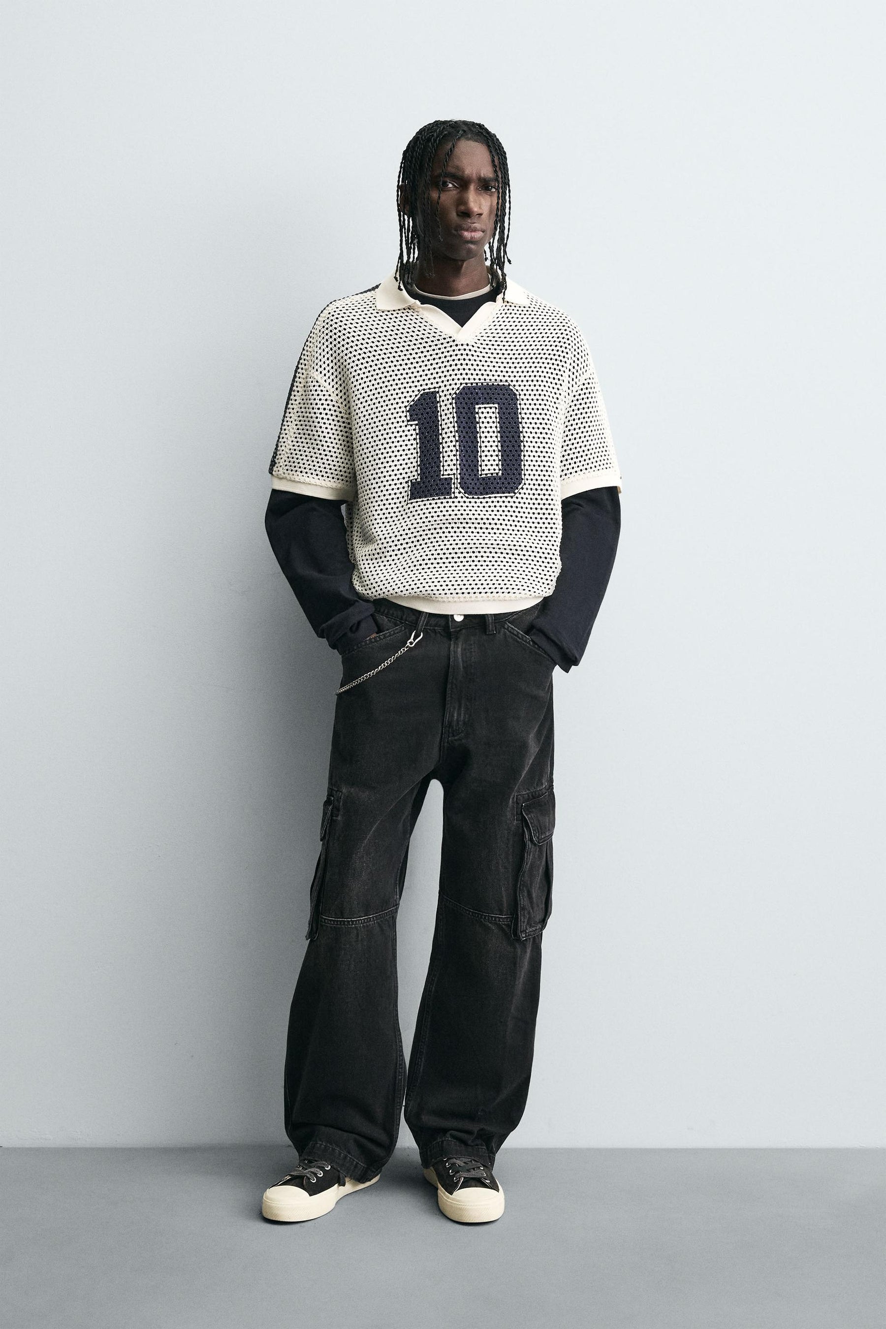 RETRO FOOTBALL OPEN-KNIT POLO SHIRT - Image 1