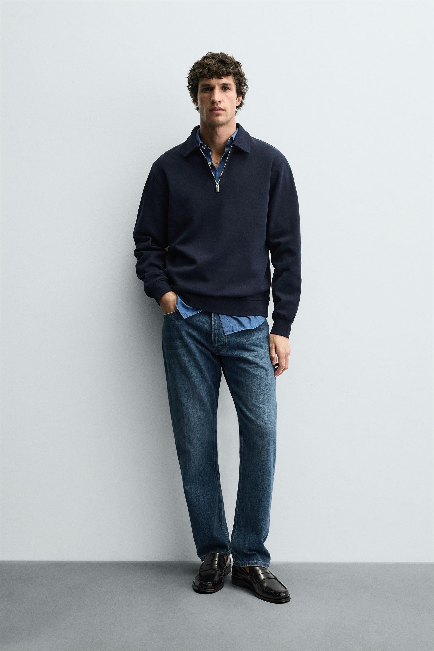 INTERLOCK POLO SWEATSHIRT WITH ZIP - Image 1