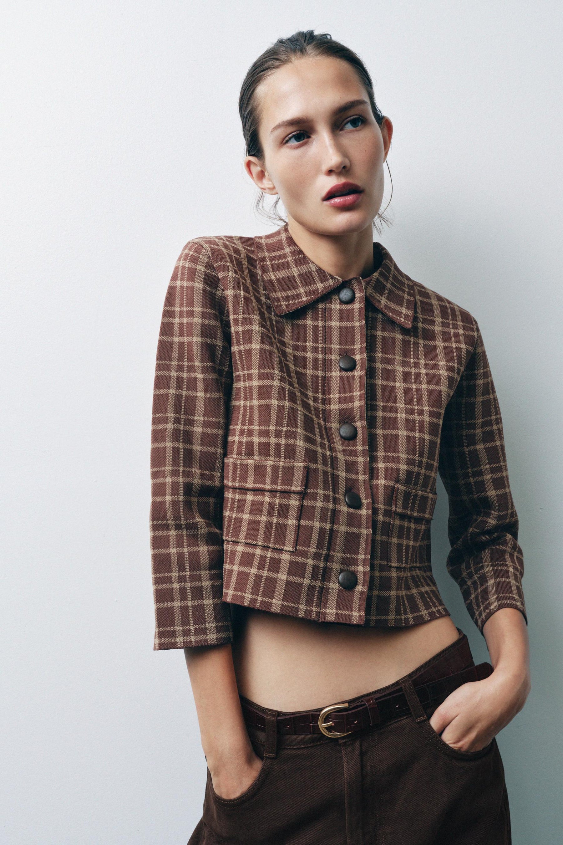 Karierte Strickjacke