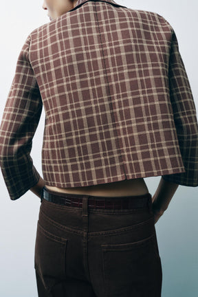 Karierte Strickjacke