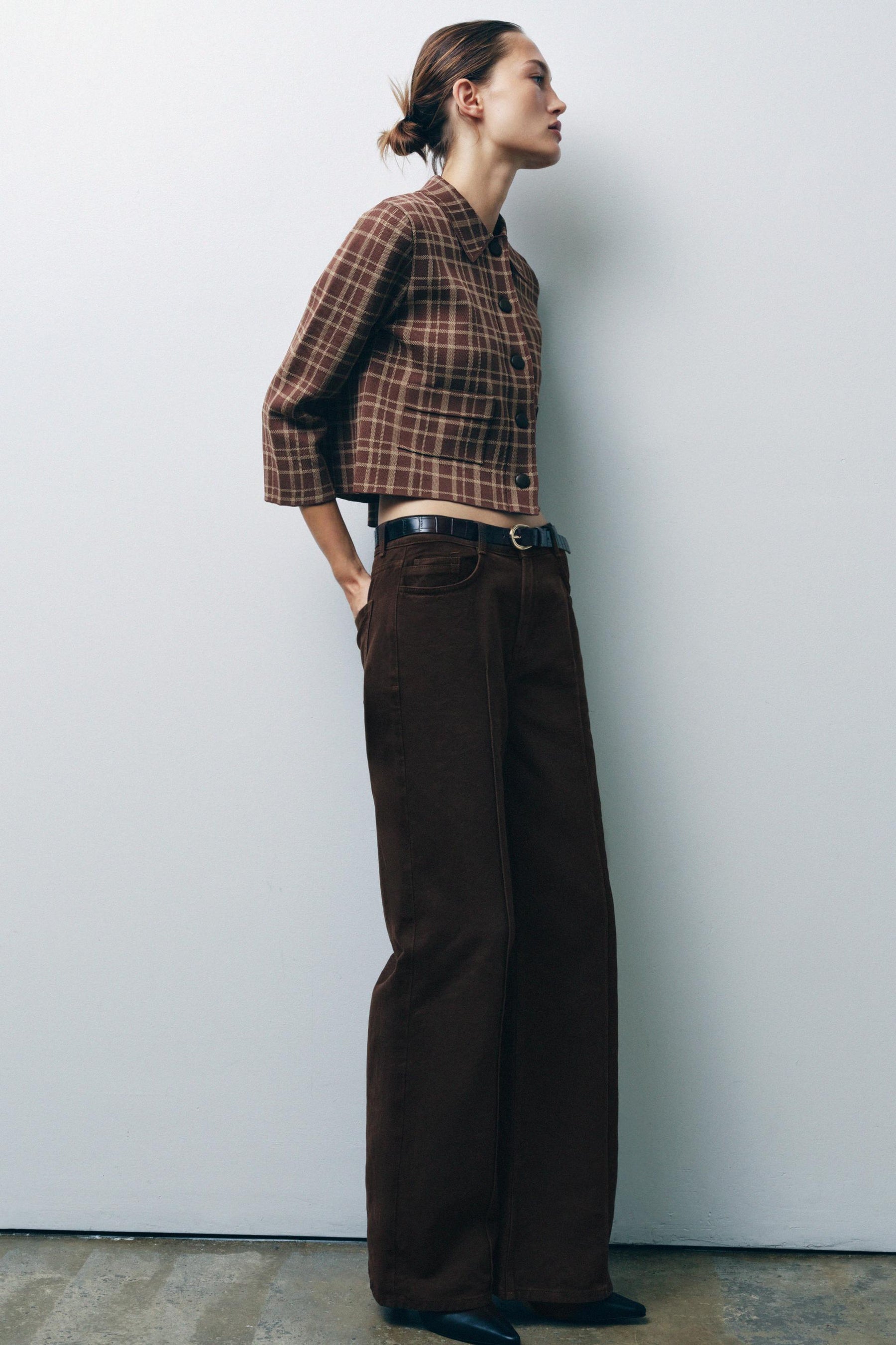 Karierte Strickjacke