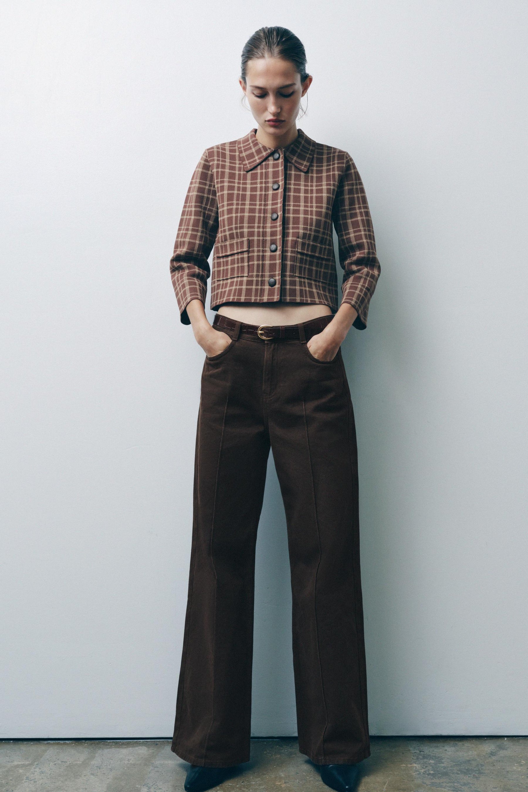 Karierte Strickjacke