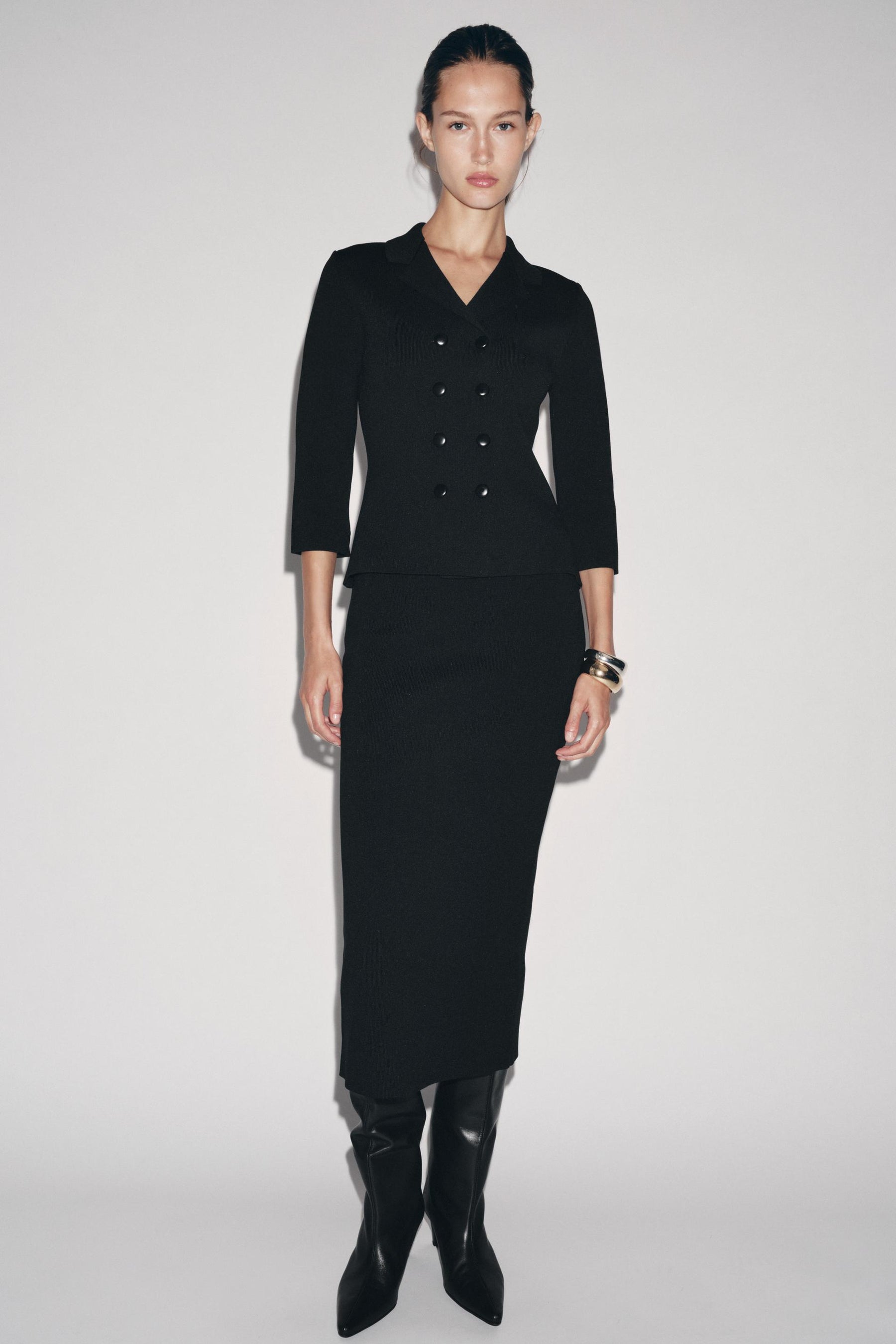 Strickblazer mit doppelter Knopfleiste