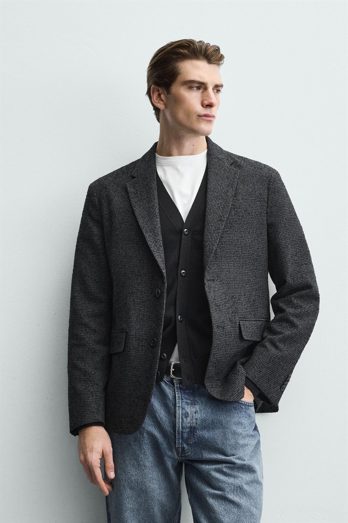 Bouclé-Blazer mit Hahnentrittmuster