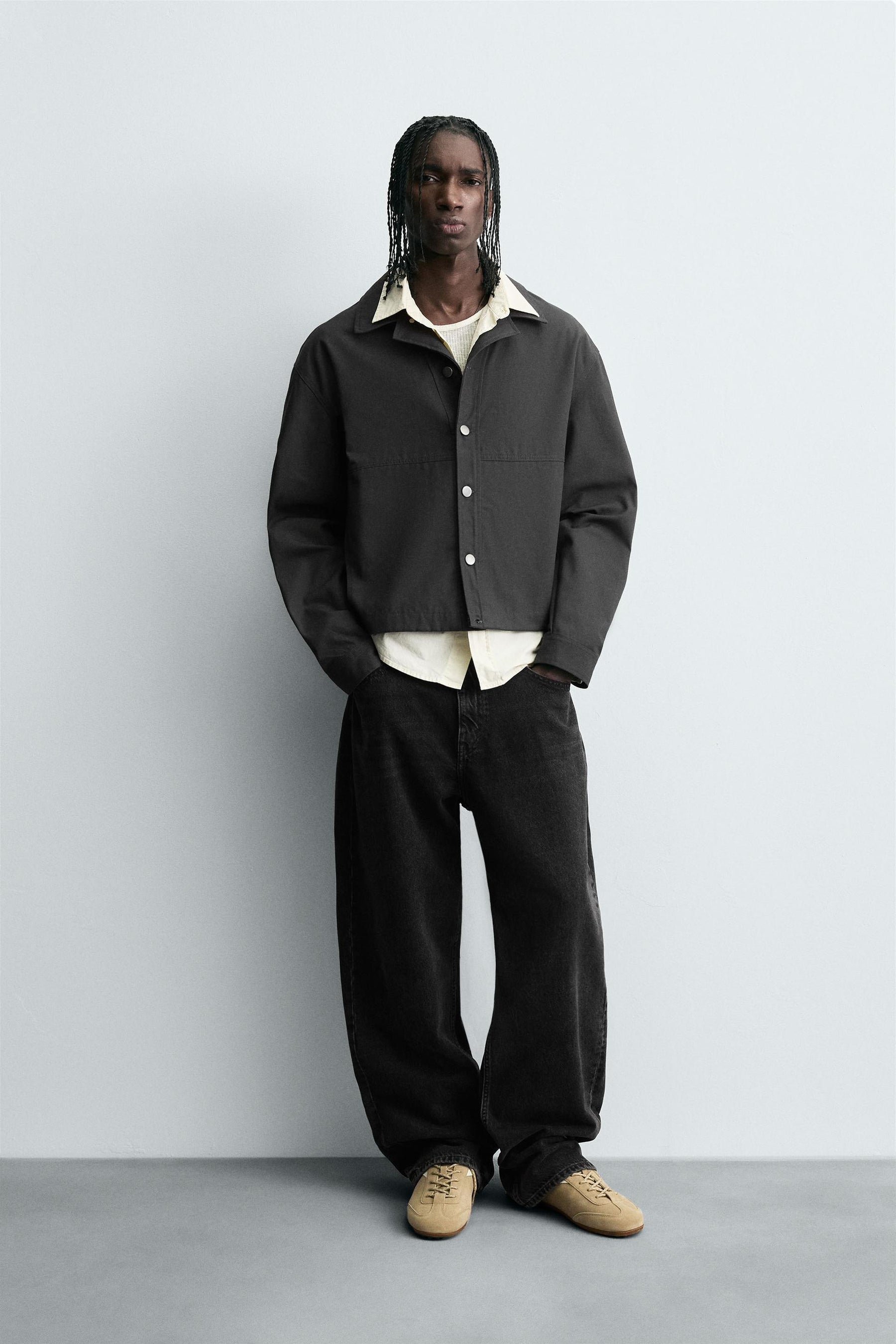 TEXTURED CROPPED FIT OVERSHIRT - Image 1