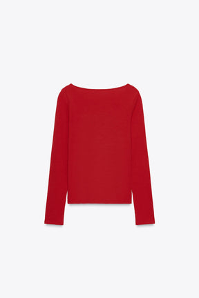 Baumwoll-T-Shirt mit U-Boot-Ausschnitt