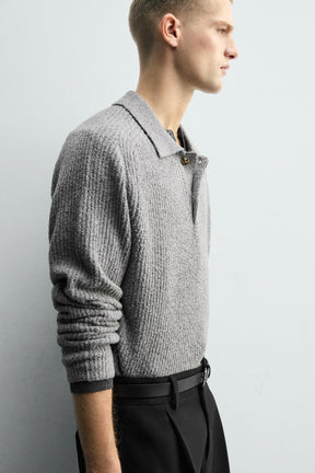 BOUCLÉ TEXTURED KNIT POLO SHIRT - Image 7