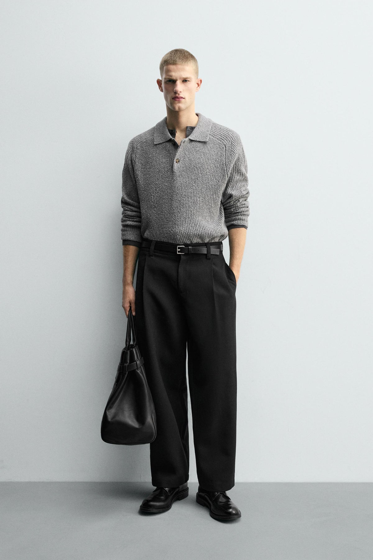 BOUCLÉ TEXTURED KNIT POLO SHIRT - Image 1