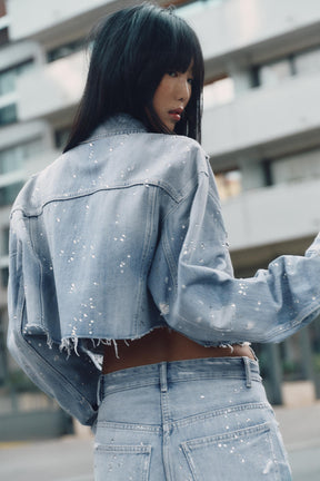 Strass Cropped Denim Jacket
