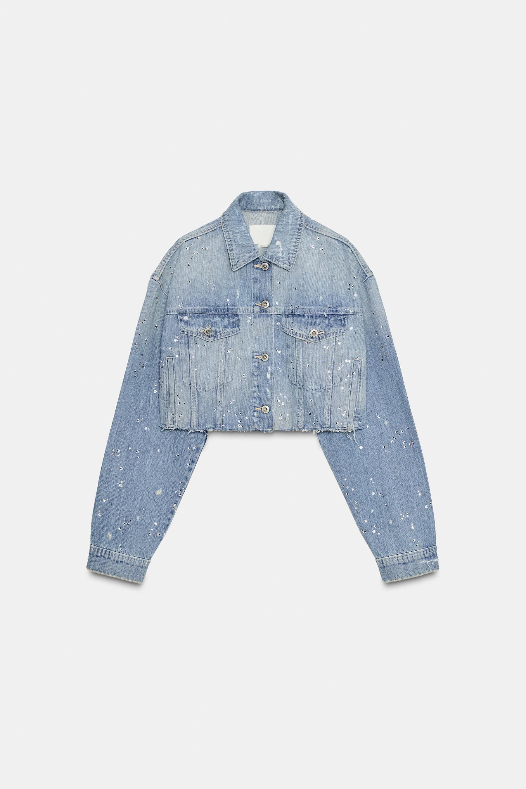 Strass Cropped Denim Jacket