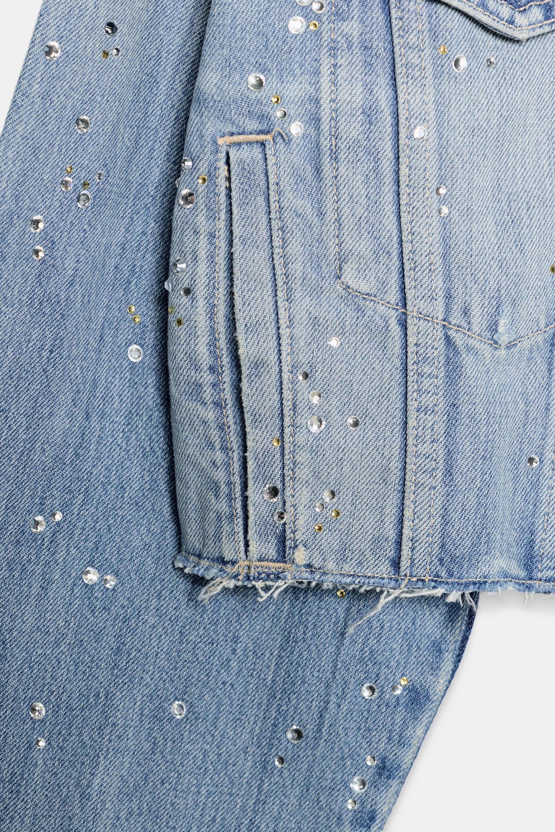Strass Cropped Denim Jacket
