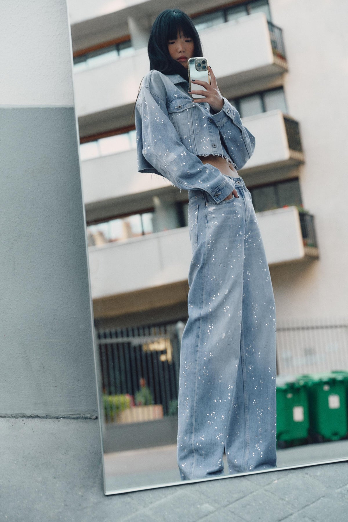 Strass Cropped Denim Jacket