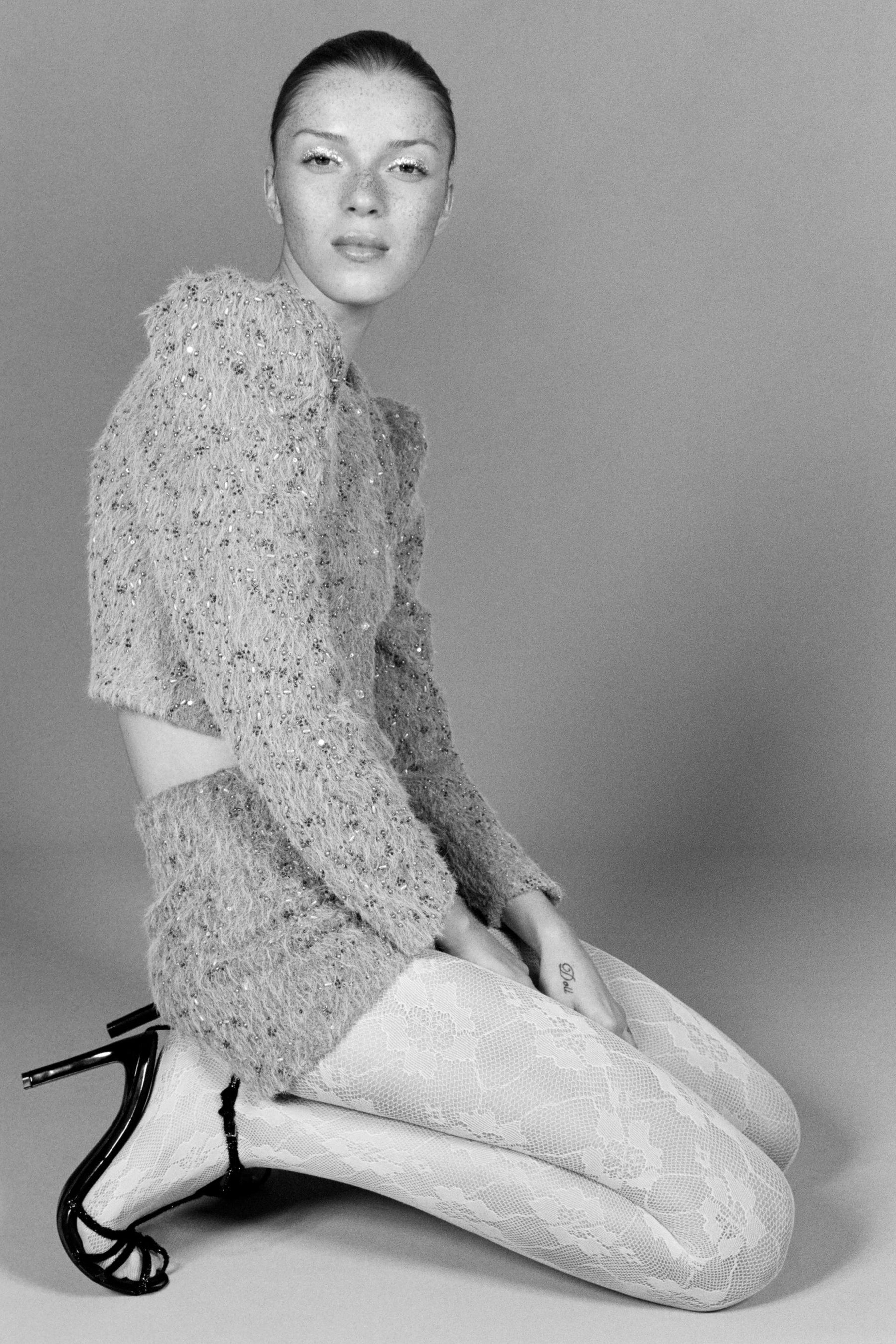 Perlenbesetzte Schaffelljacke