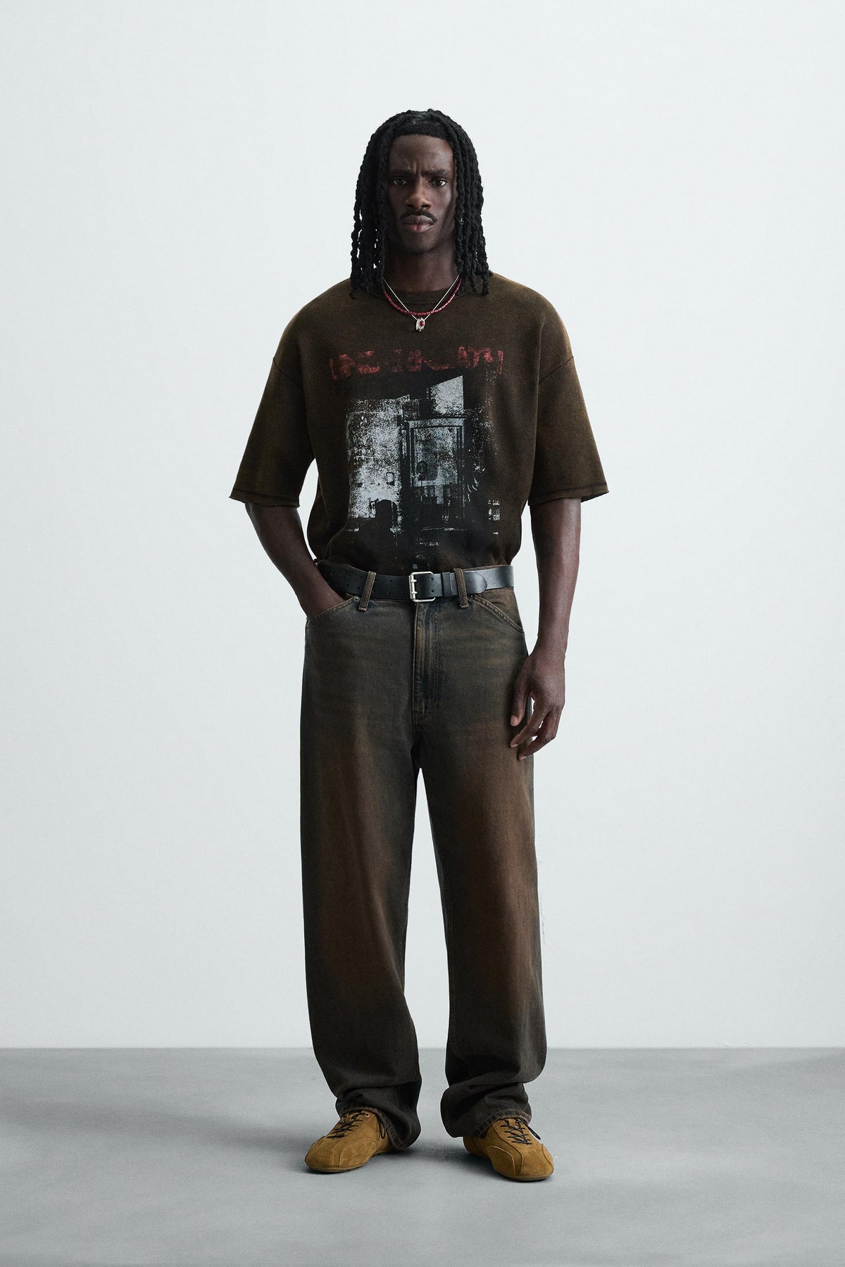 WASHED PRINTED KNIT T-SHIRT - Image 1