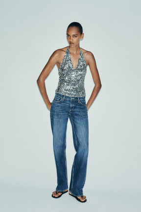 Paillettenbesetztes Neckholder-Top