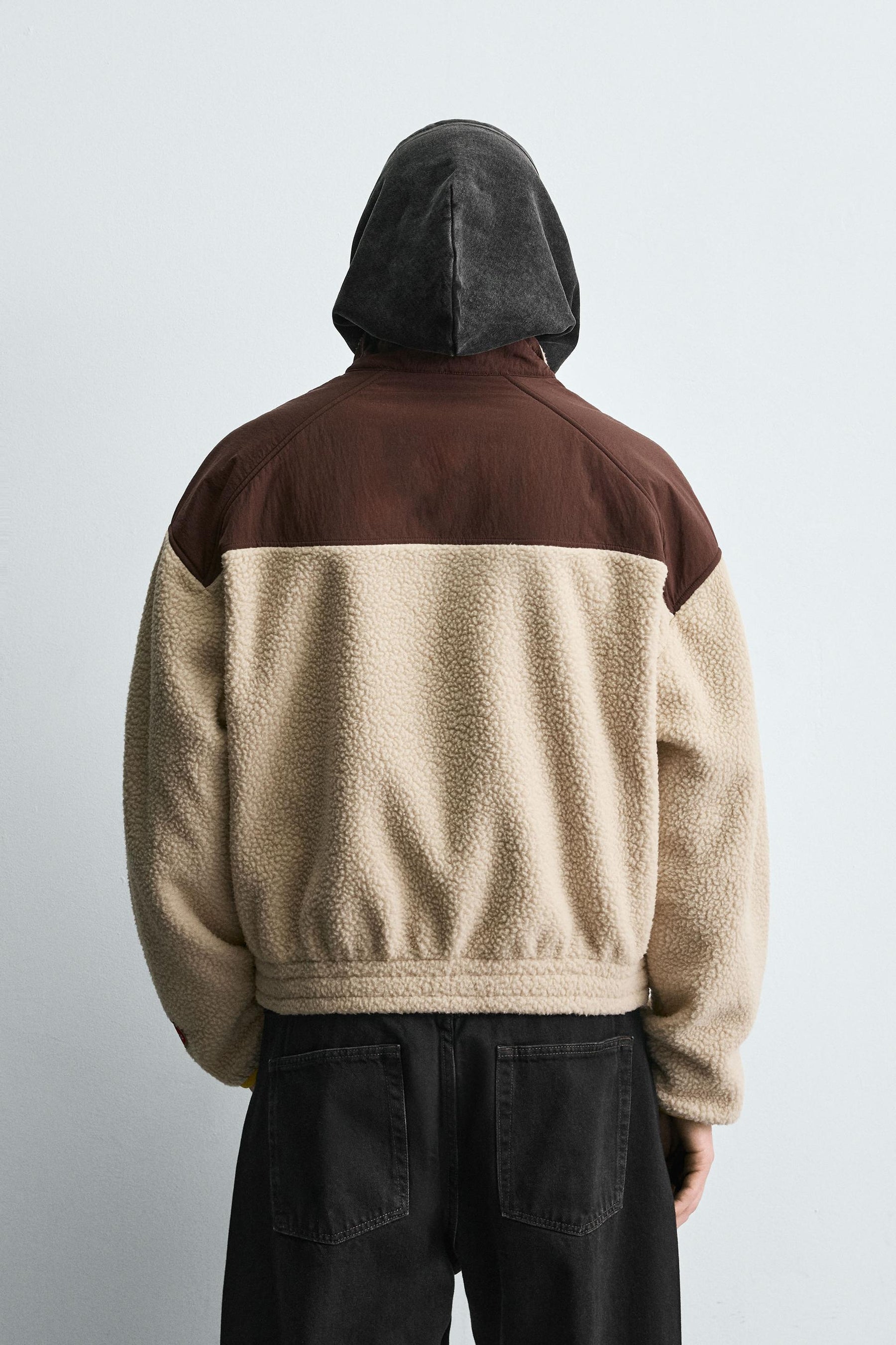 CONTRAST COMBINATION FAUX SHEARLING JACKET - Image 3
