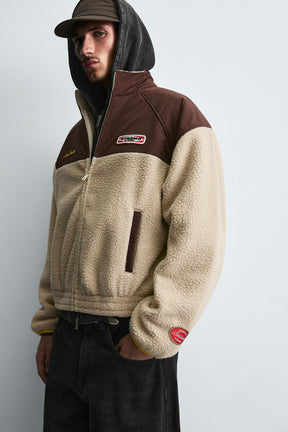 CONTRAST COMBINATION FAUX SHEARLING JACKET - Image 6