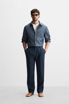 100% LINEN PLEATED TROUSERS - Image 1