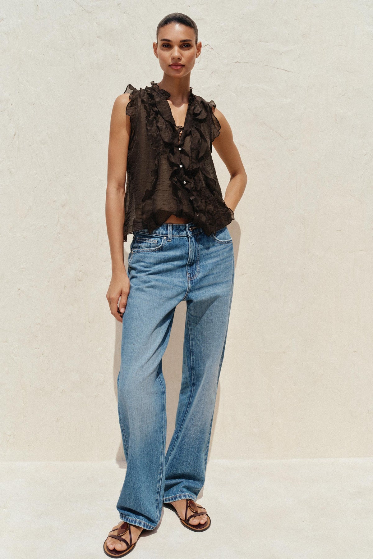 Rüschenoberteil, halbtransparent