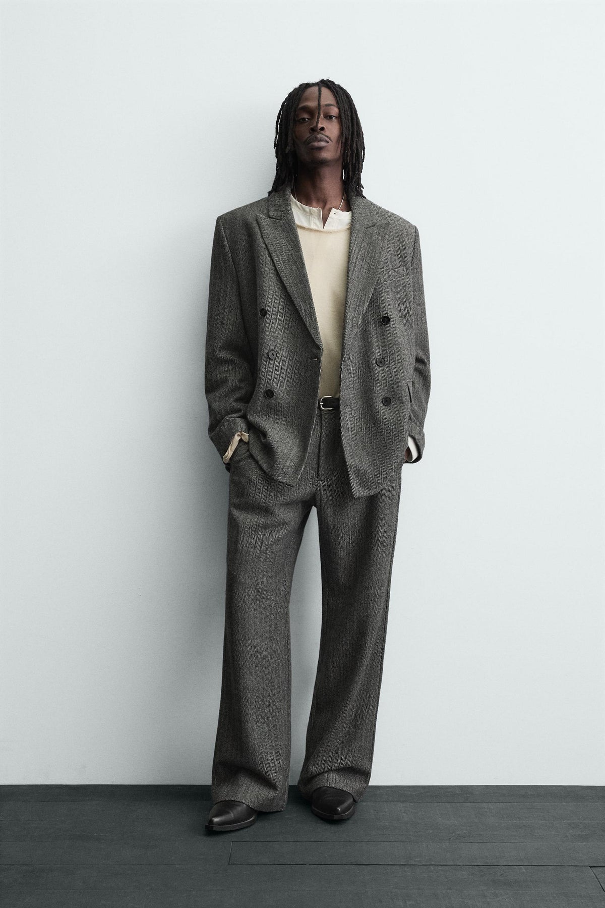 HERRINGBONE TEXTURED SUIT TROUSERS WITH WOOL - Image 1