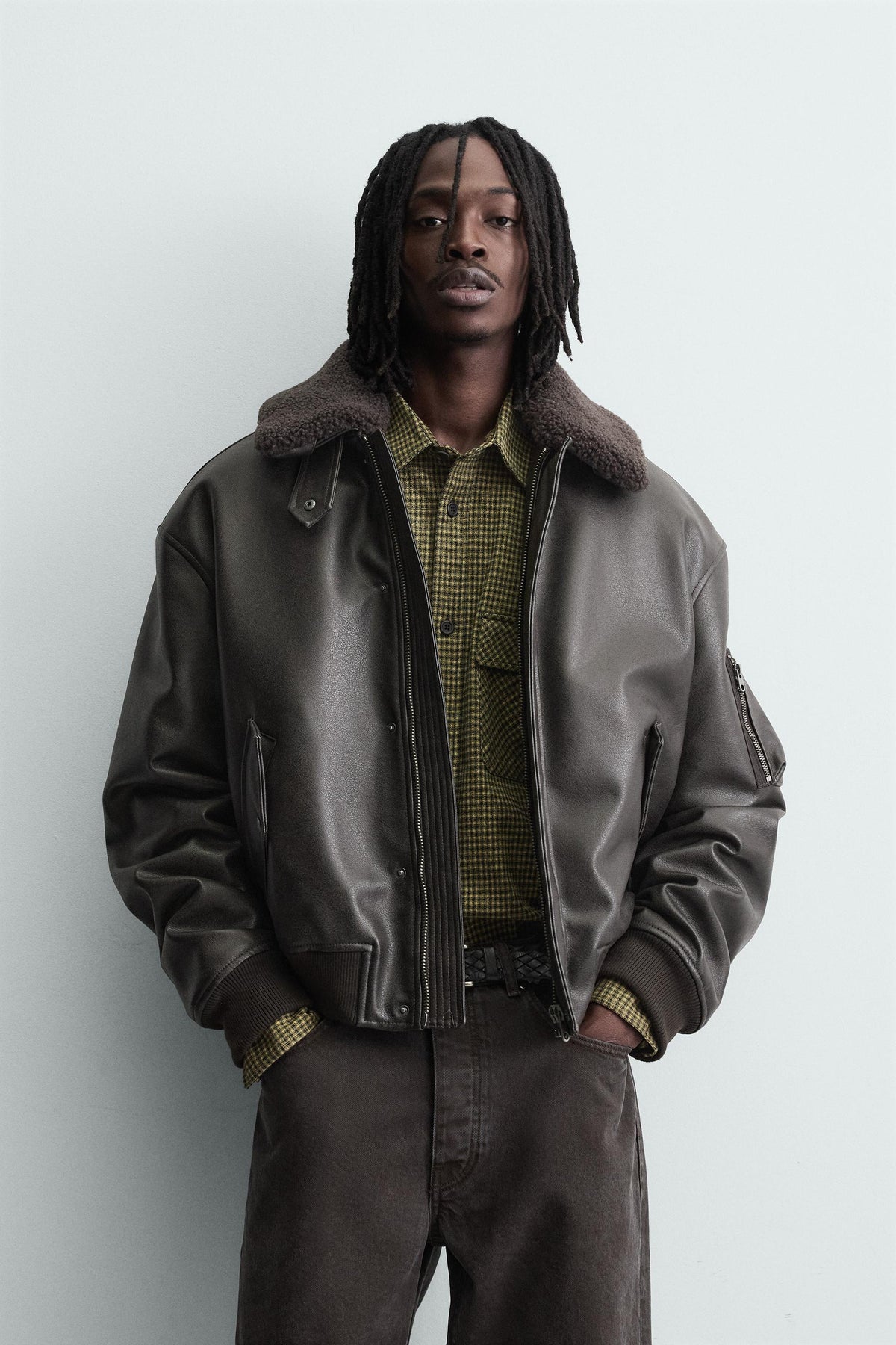 LEATHER EFFECT JACKET WITH DETACHABLE COLLAR - Image 2