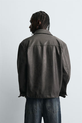 WASHED FAUX LEATHER OVERSHIRT - Image 3