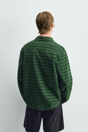 STRIPED JACQUARD TOWELLING POLO SHIRT - Image 3