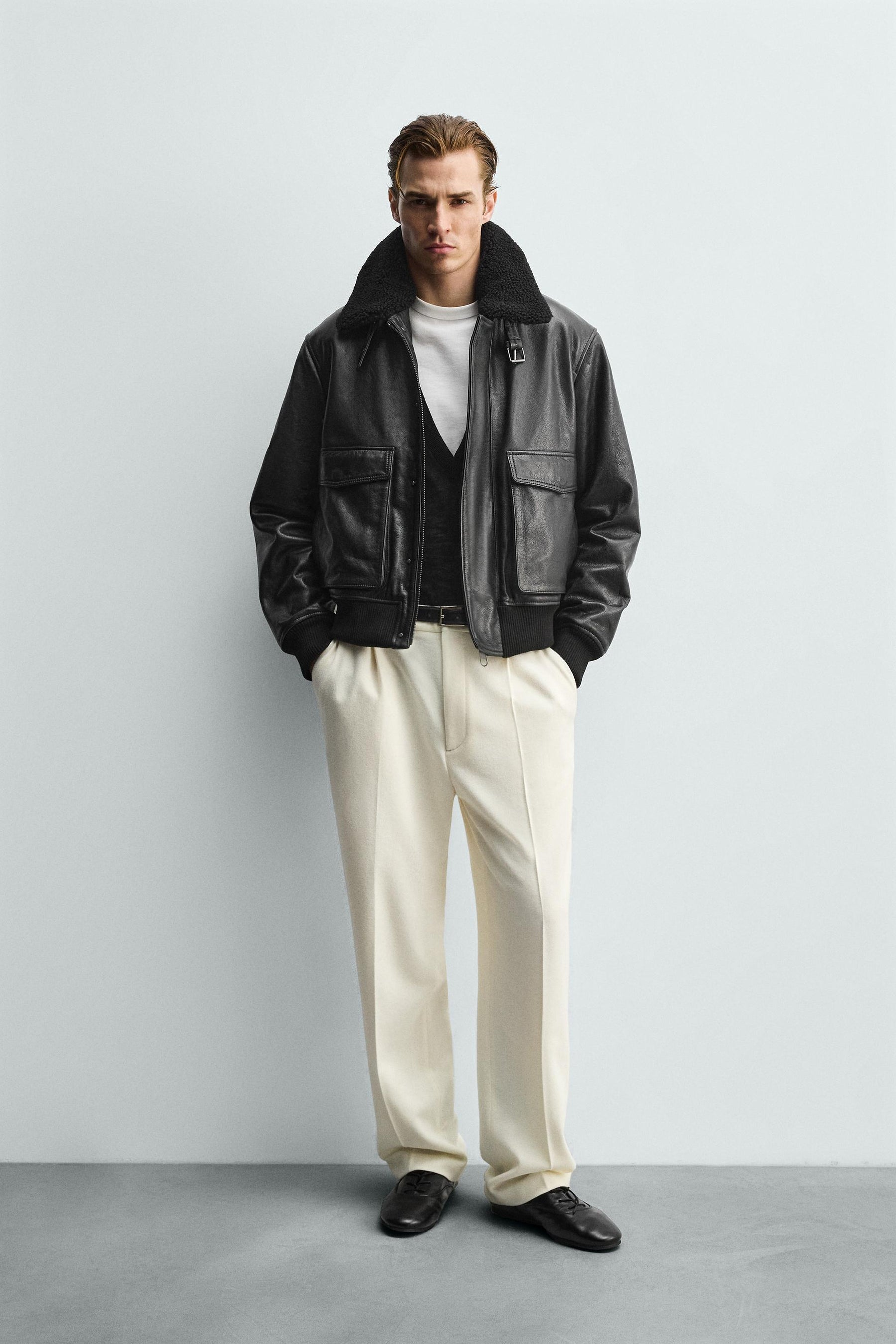 Lederjacke mit wandelbarem Kragen