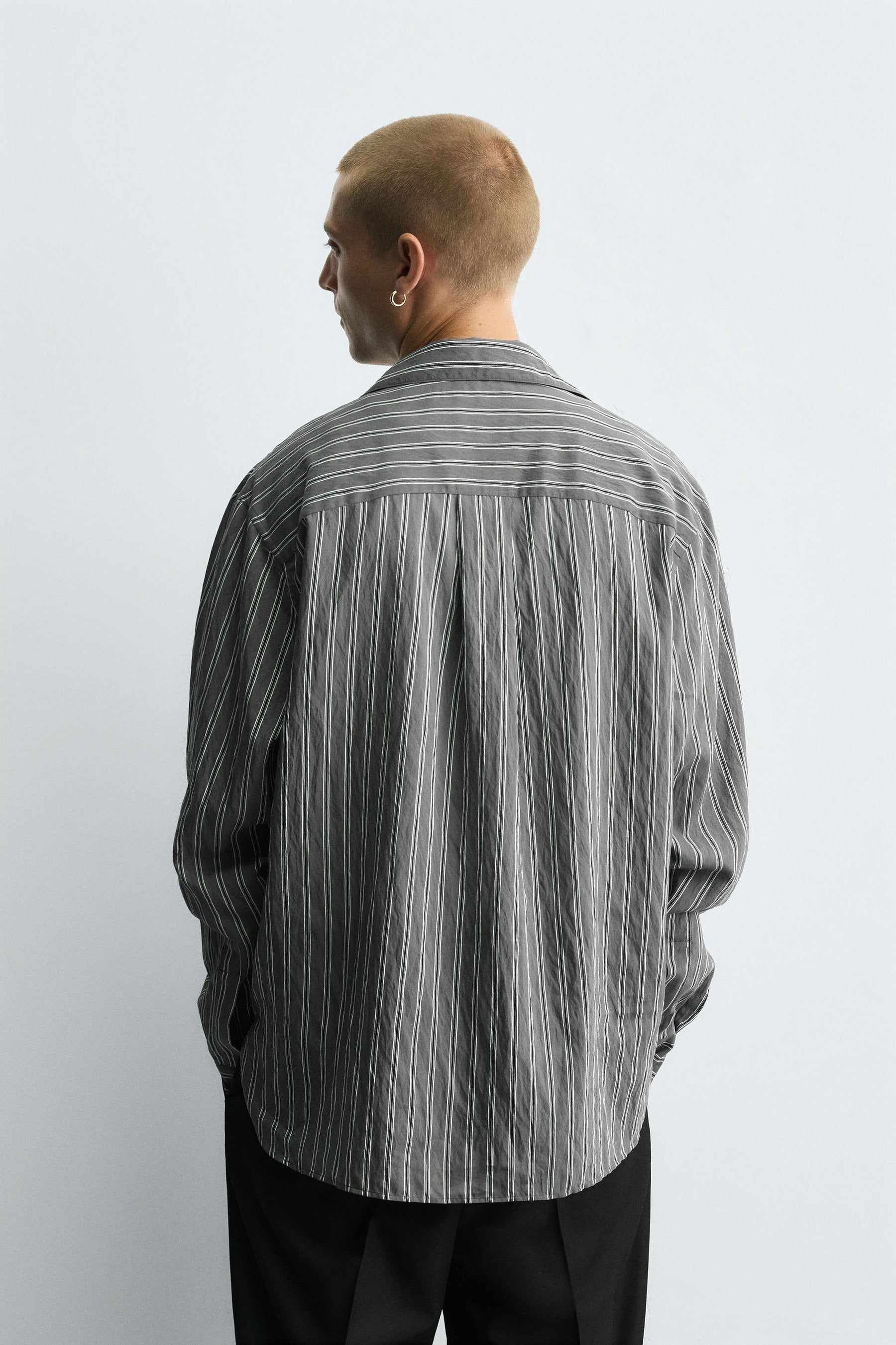 CREASED-EFFECT STRIPED FLOWING SHIRT - Image 3
