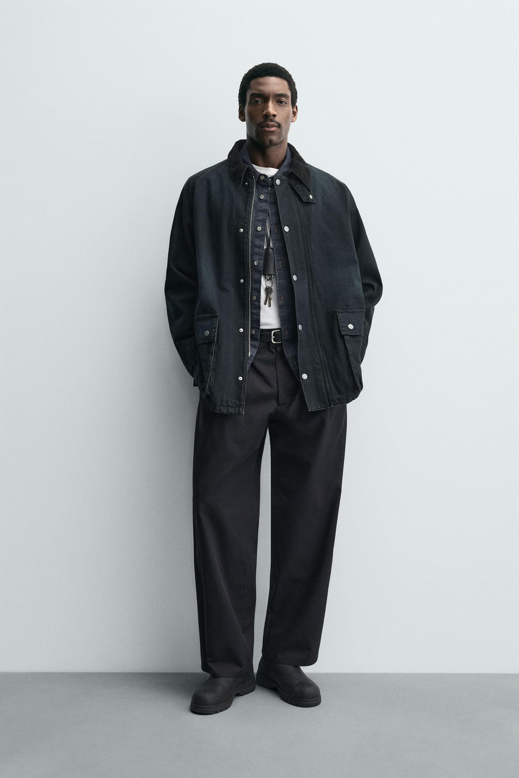 DENIM JACKET WITH COMBINED COLLAR - Image 1