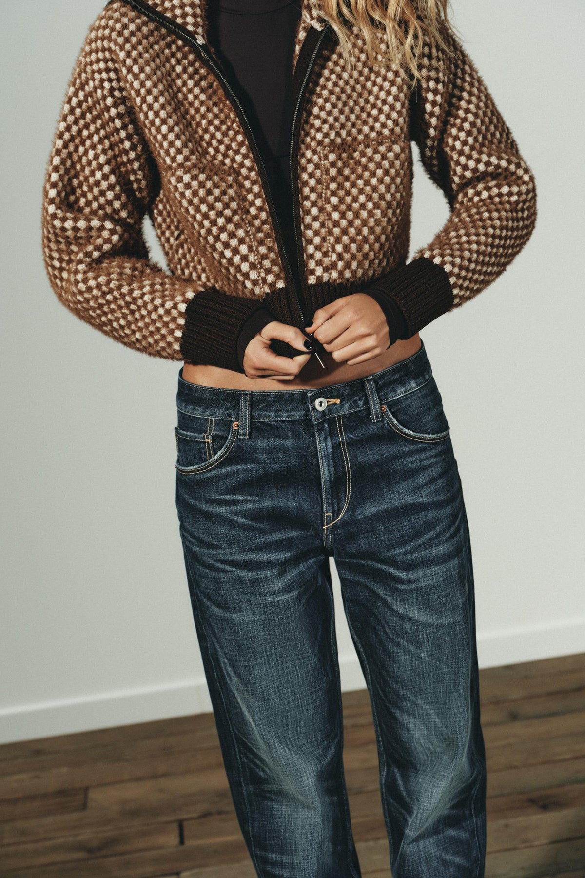 CONTRAST KNIT FAUX FUR BOMBER JACKET - Image 2