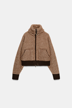 CONTRAST KNIT FAUX FUR BOMBER JACKET - Image 6