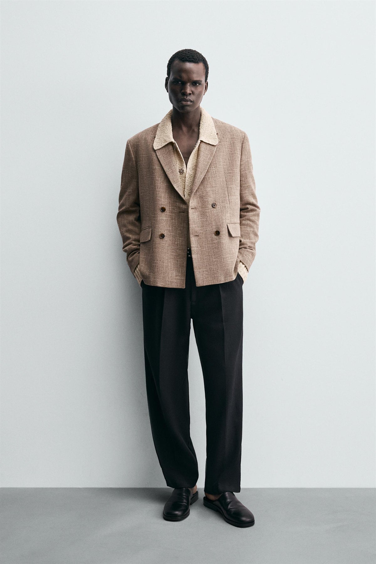 TEXTURED DOUBLE-BREASTED BLAZER - Image 1