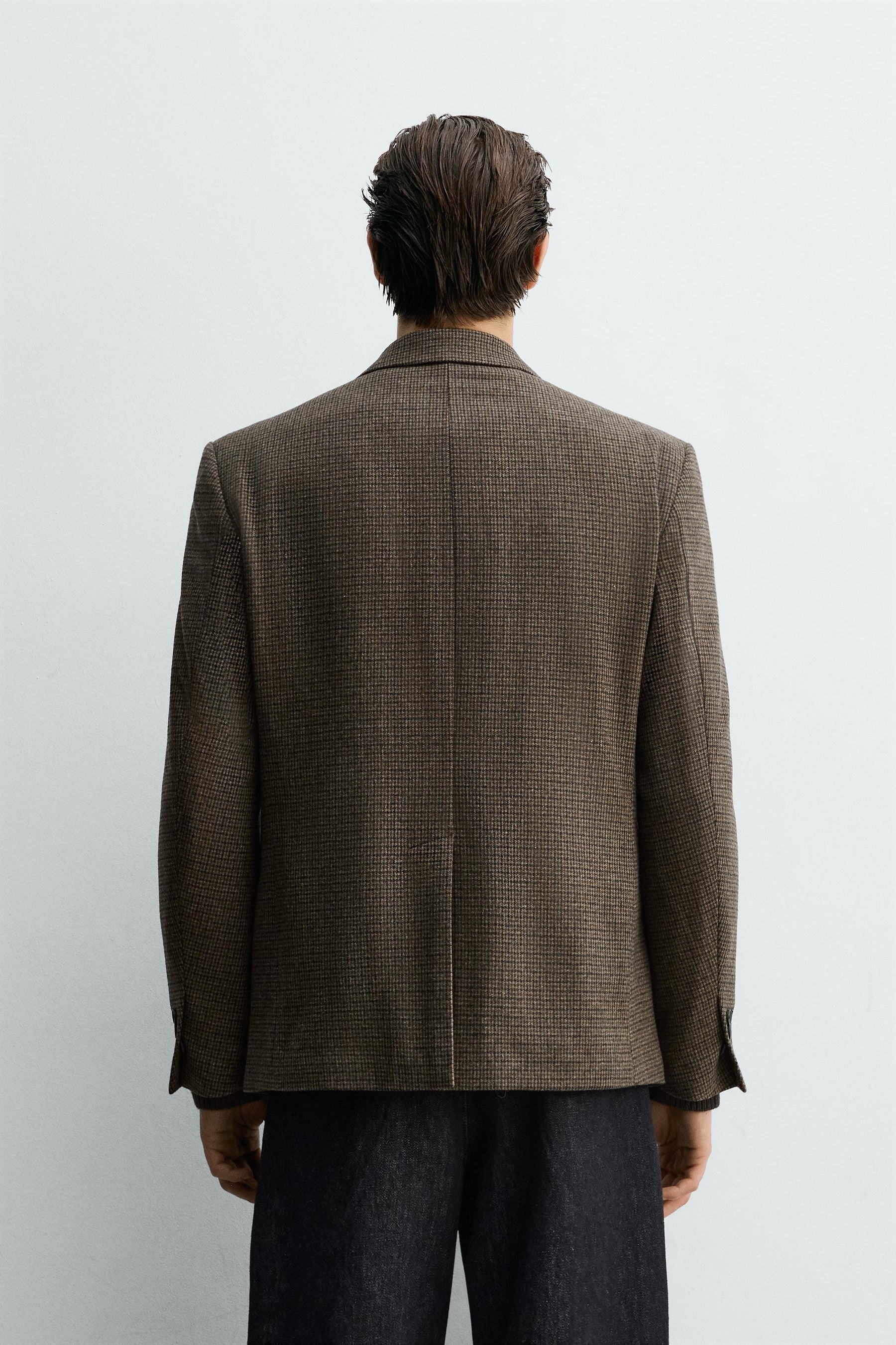 WOOL BLEND CHECK DOUBLE-BREASTED BLAZER - Image 3