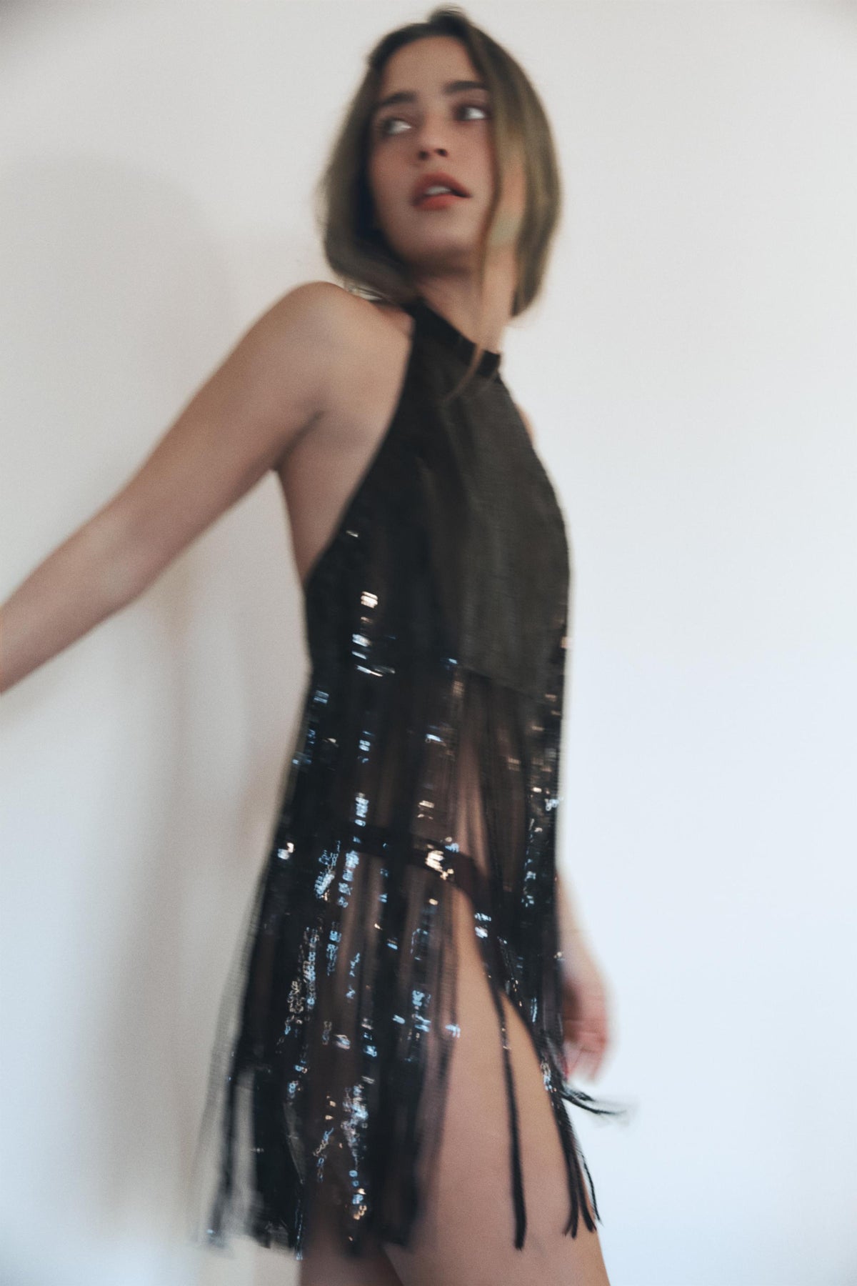 Paillettenbesetztes Fransen-Neckholder-Top