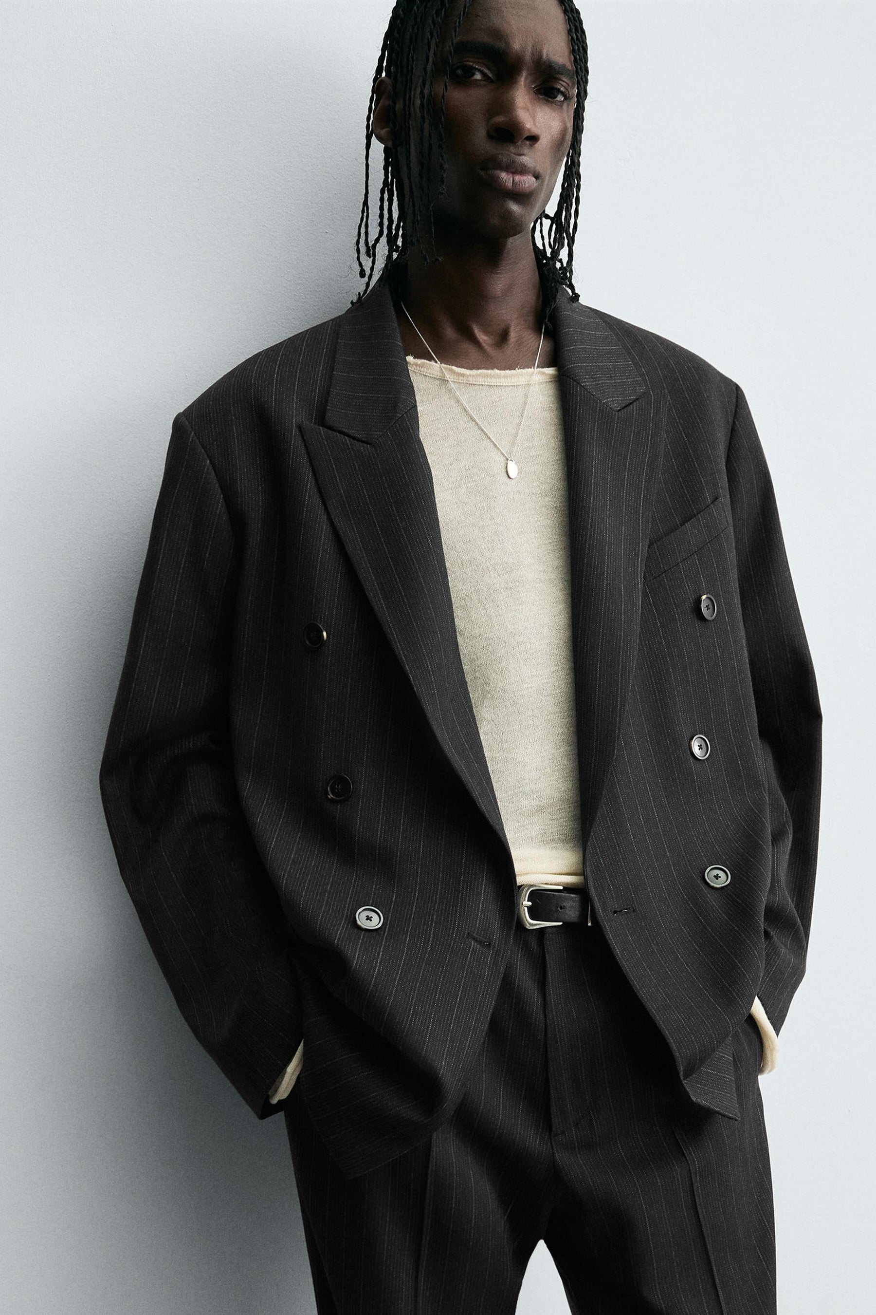 STRIPED SUIT DOUBLE-BREASTED BLAZER - Image 5