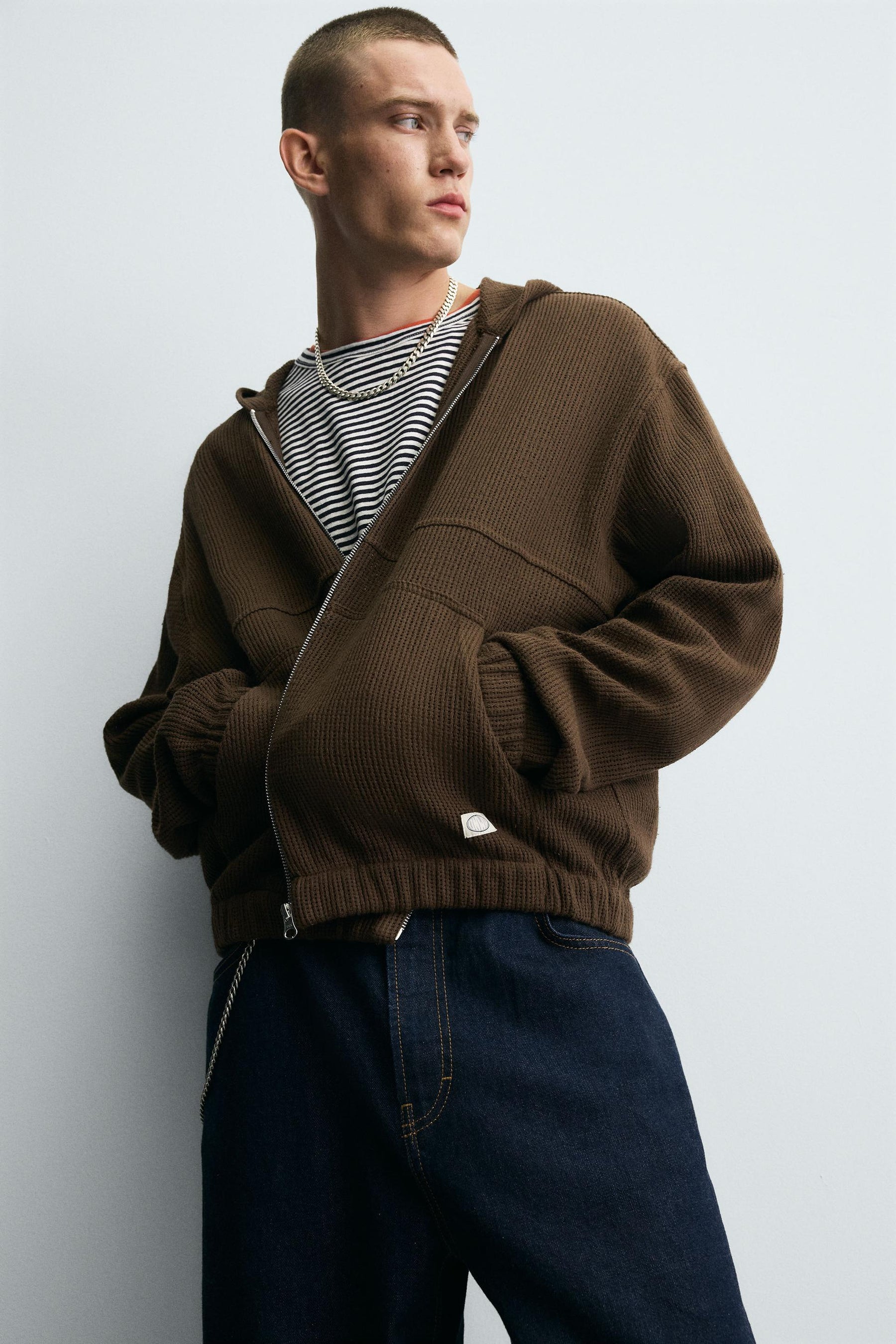 HOODED KNIT TEXTURED OVERSHIRT - Image 6