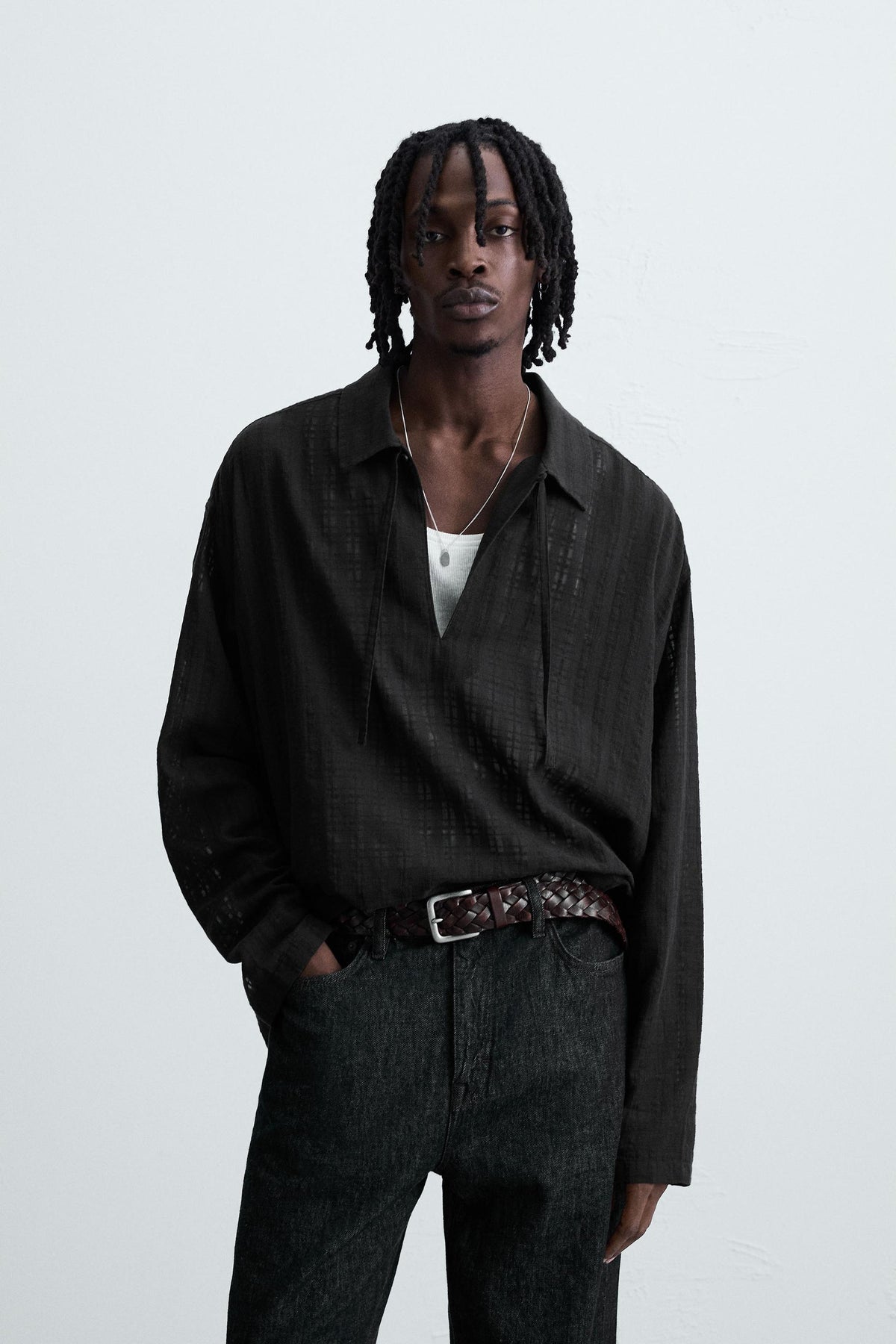 TEXTURED SEMI-SHEER POLO SHIRT - Image 2