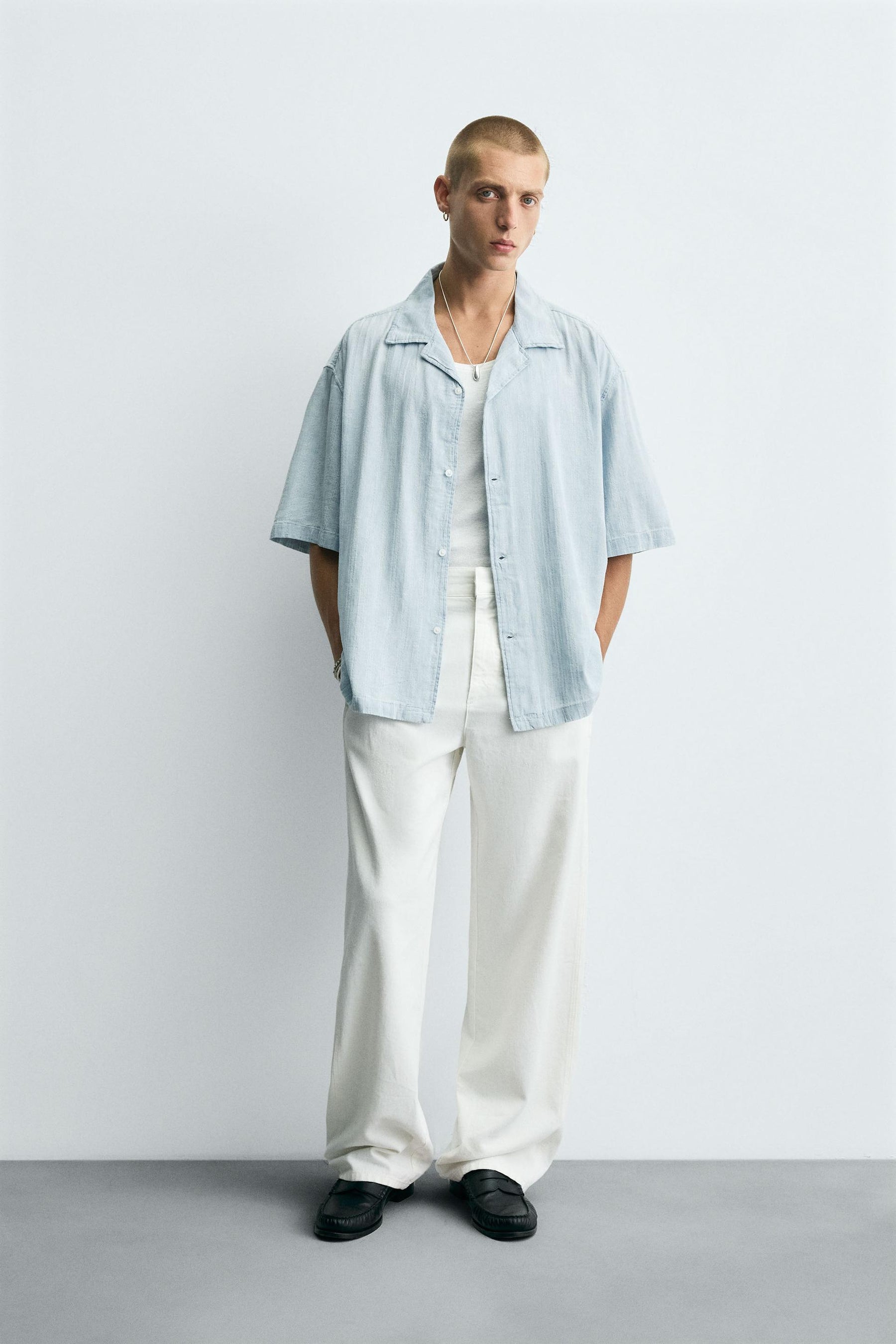 STRIPED JACQUARD WASHED SHIRT - Image 1