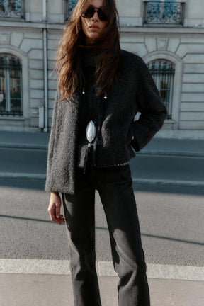 SHORT BOUCLÉ COAT WITH SCARF - Image 1