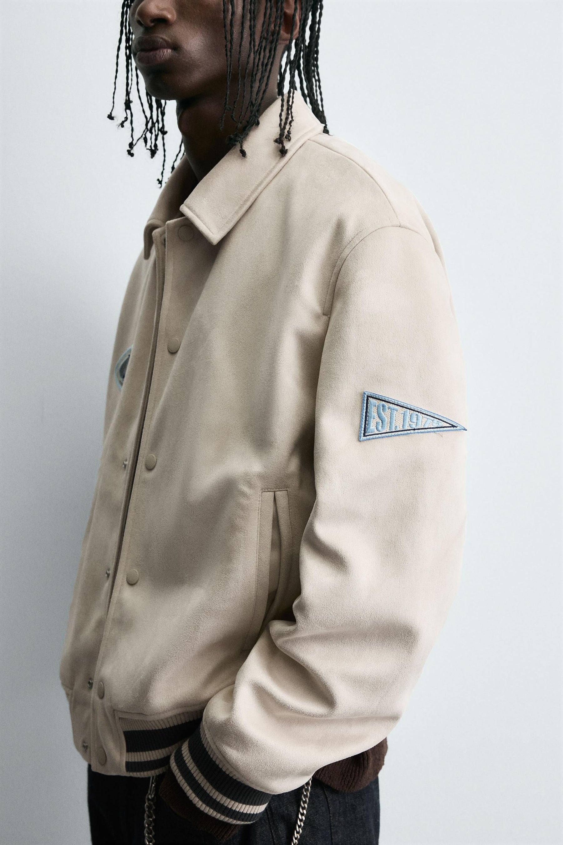 FAUX SUEDE JACKET WITH PATCH AND EMBROIDERY DETAIL - Image 6
