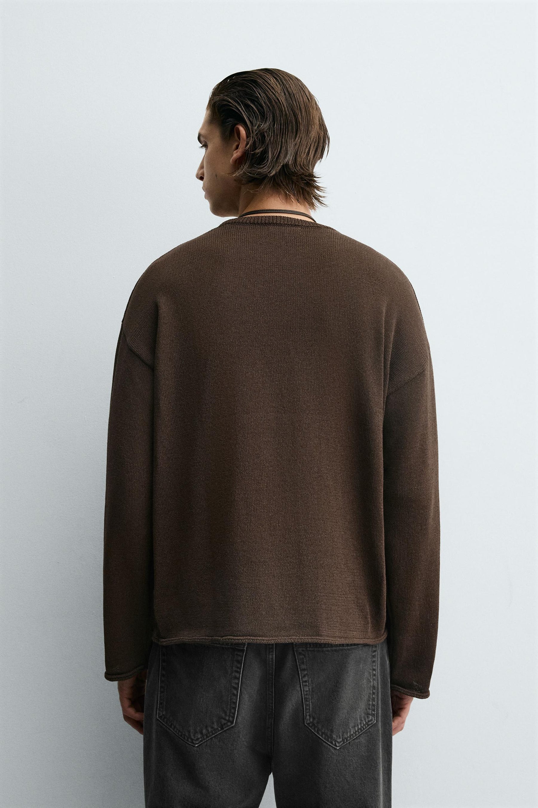 TEXTURED TURN-UP TRIM SWEATER - Image 3