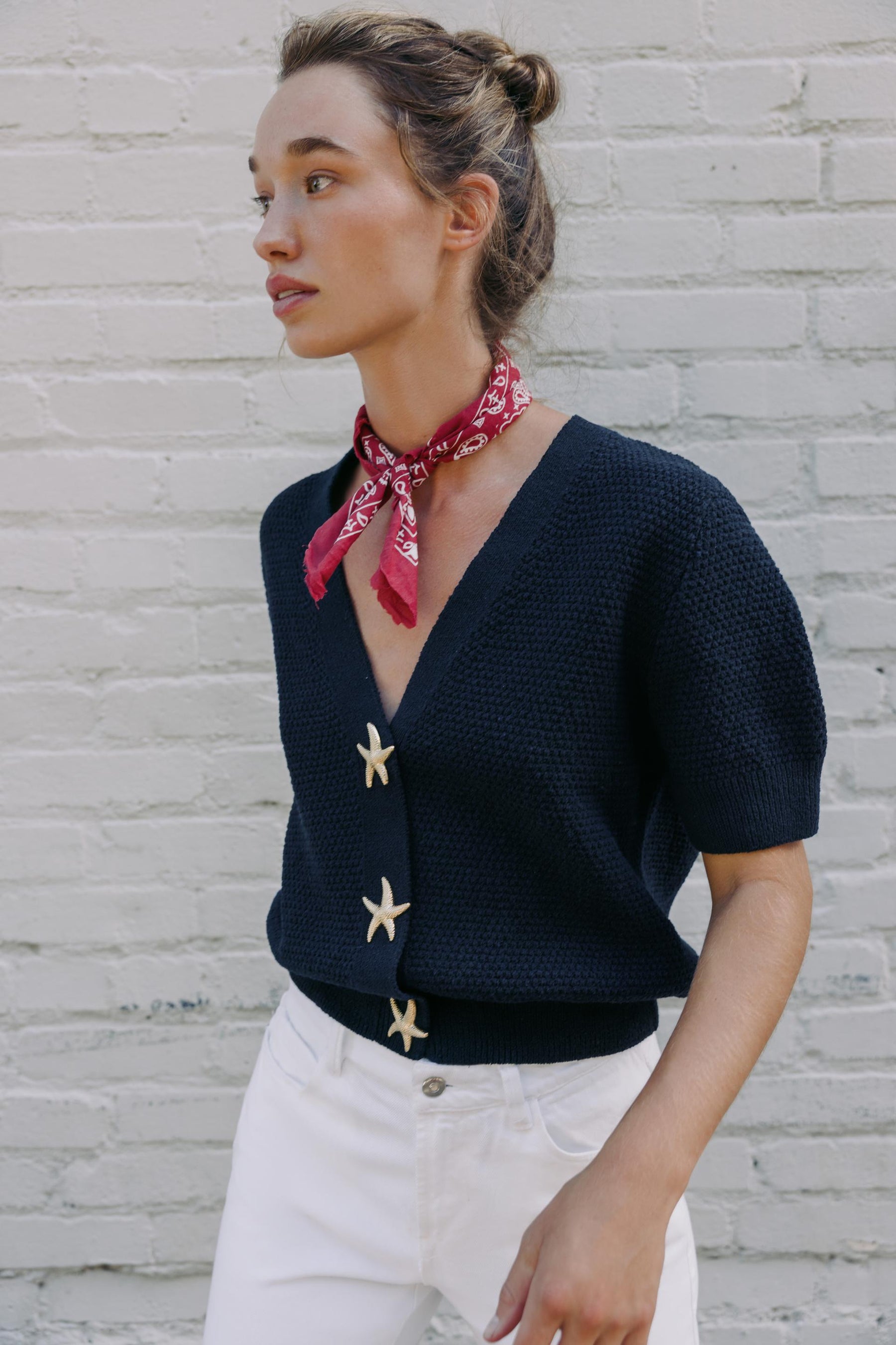 STAR BUTTON TEXTURED KNIT CARDIGAN - Image 4