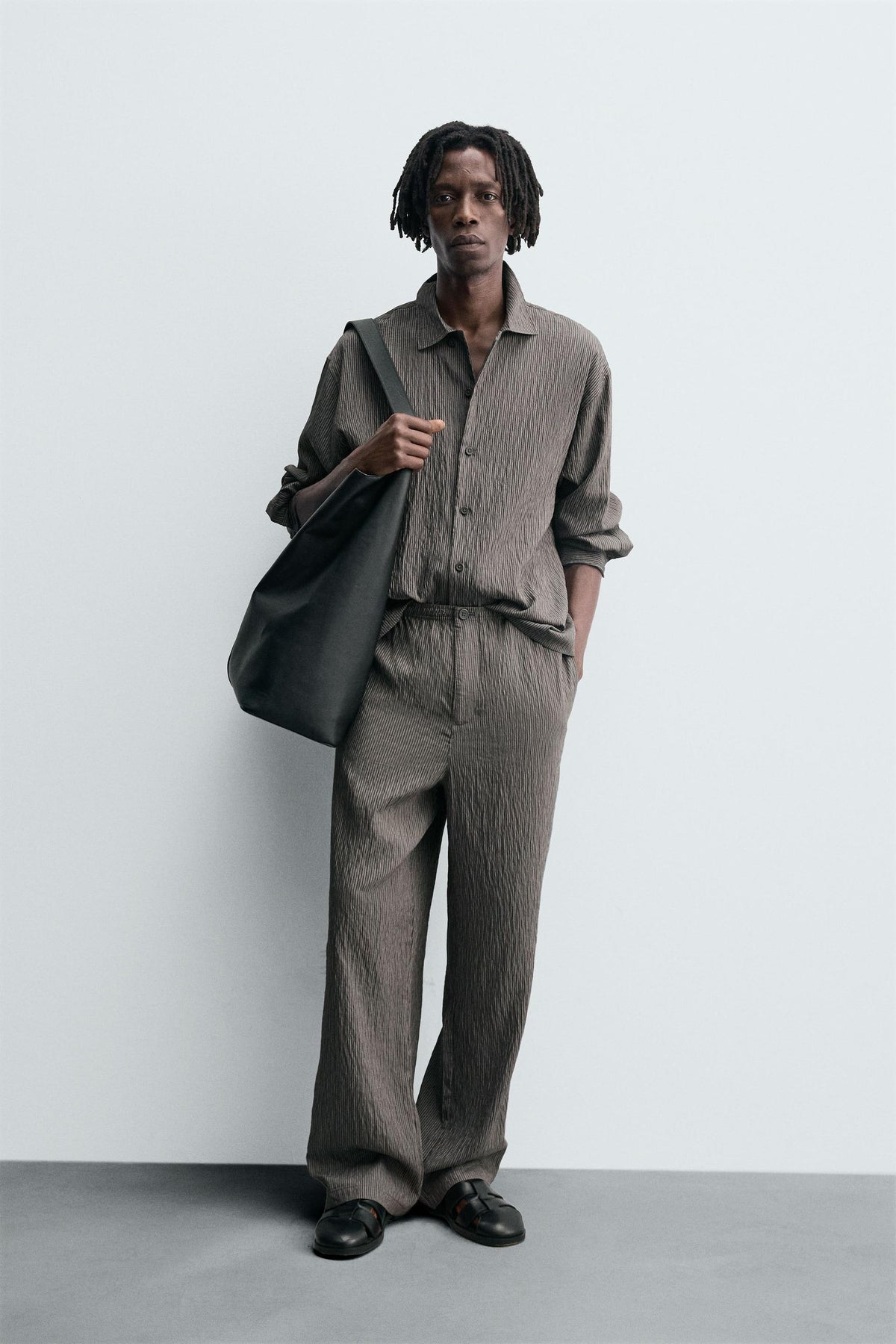 STRIPED FLOWING CREASED-EFFECT SHIRT - Image 1