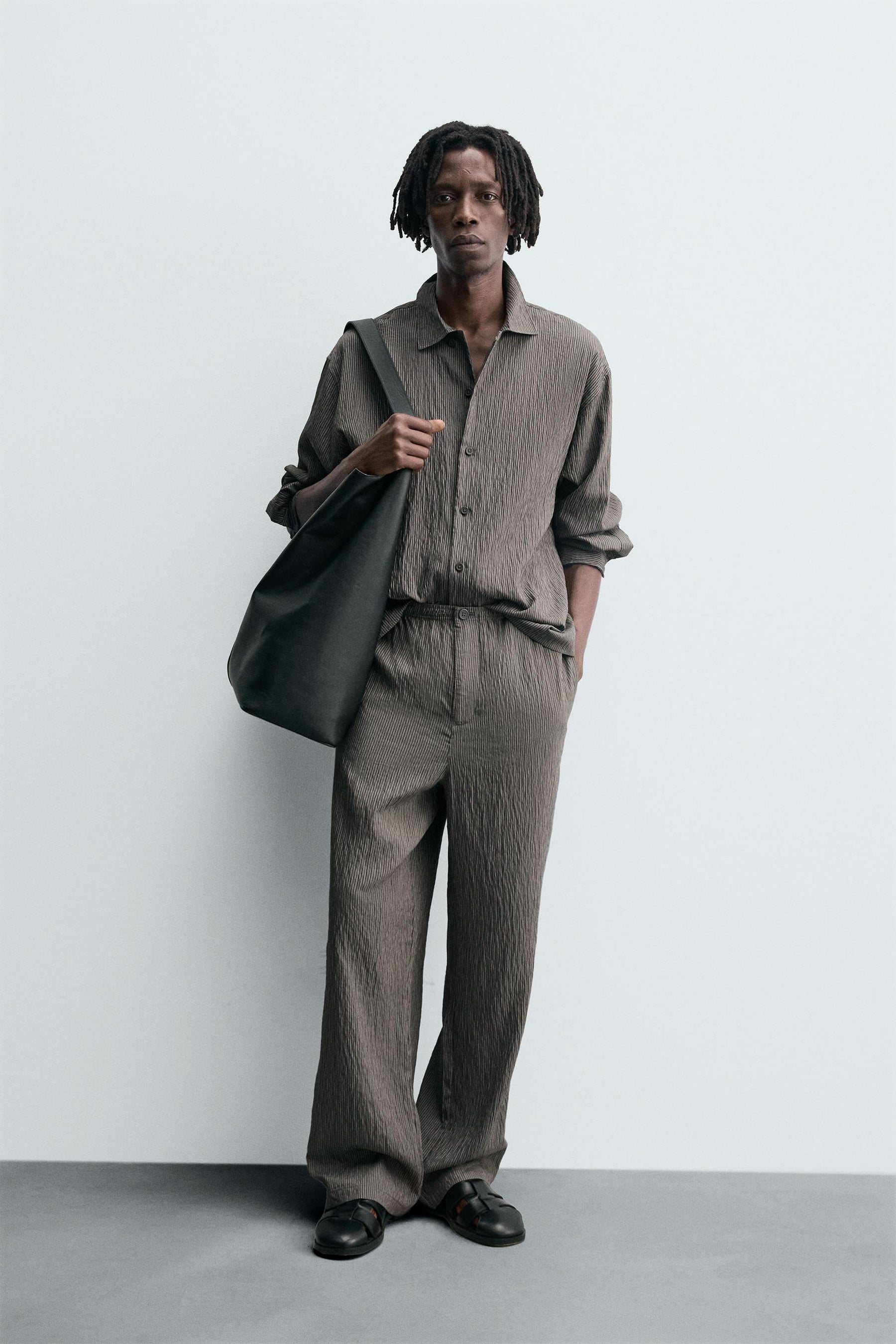 STRIPED FLOWING CREASED-EFFECT SHIRT - Image 1