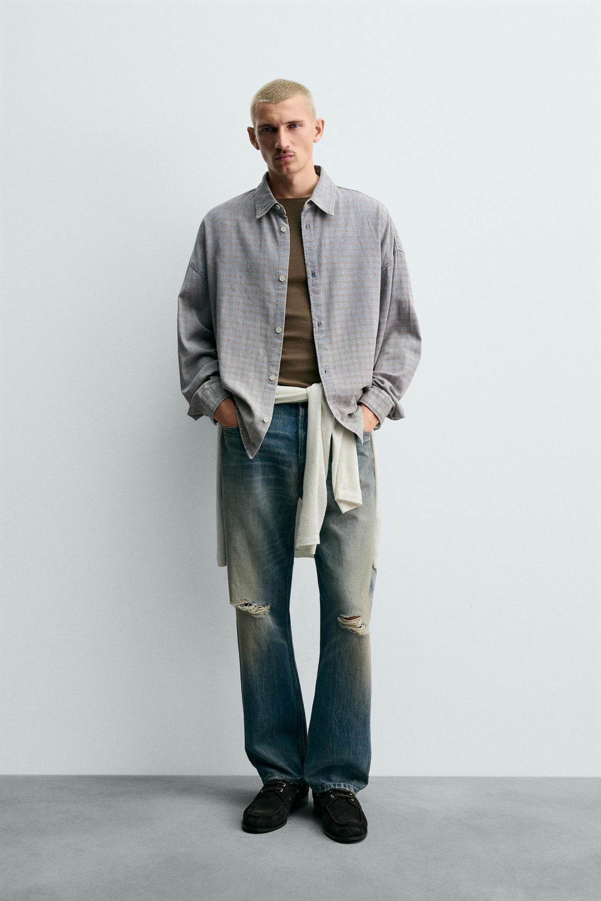 CHECK TEXTURED OVERSHIRT - Image 1