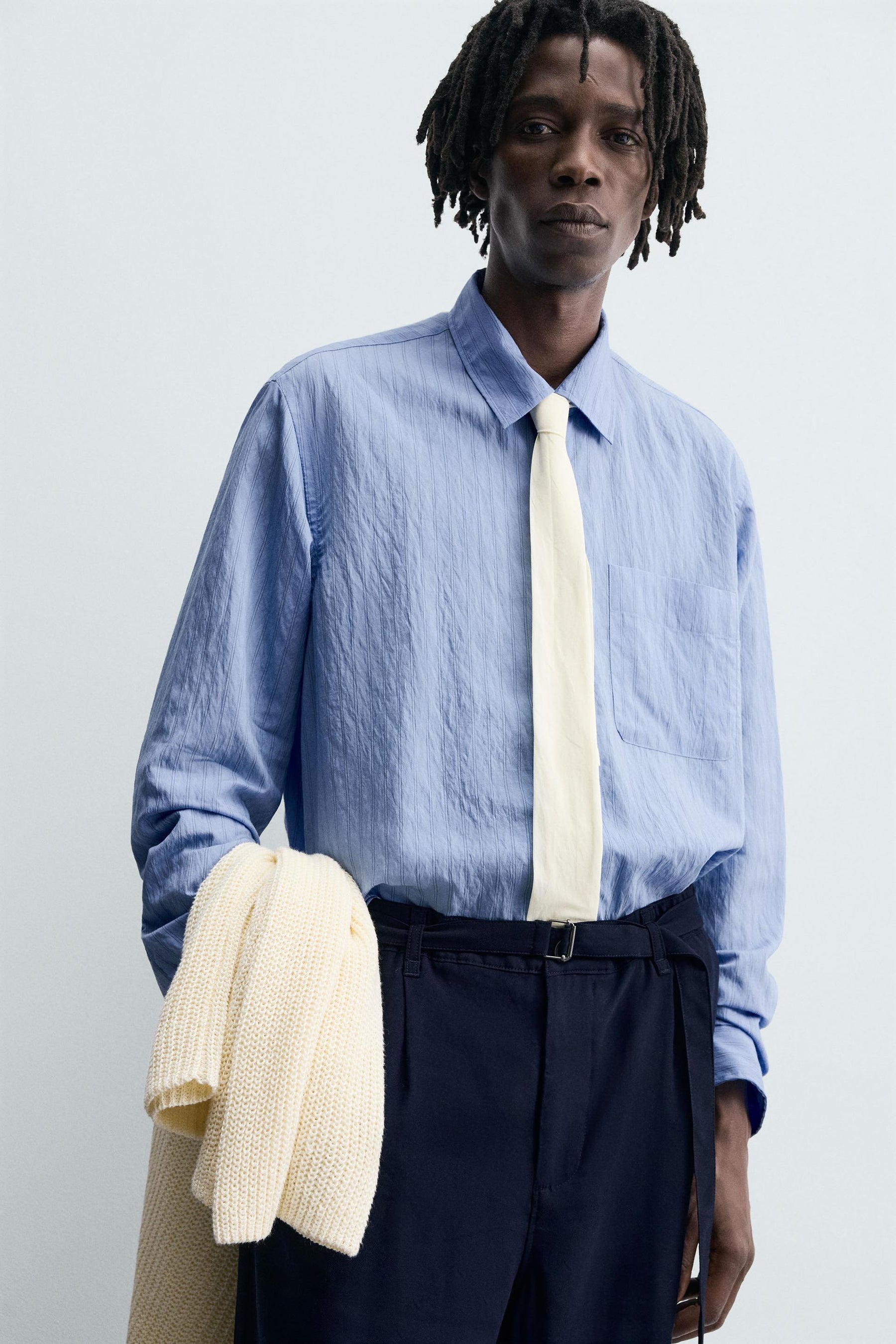 CREASED-EFFECT STRIPED FLOWING SHIRT - Image 5