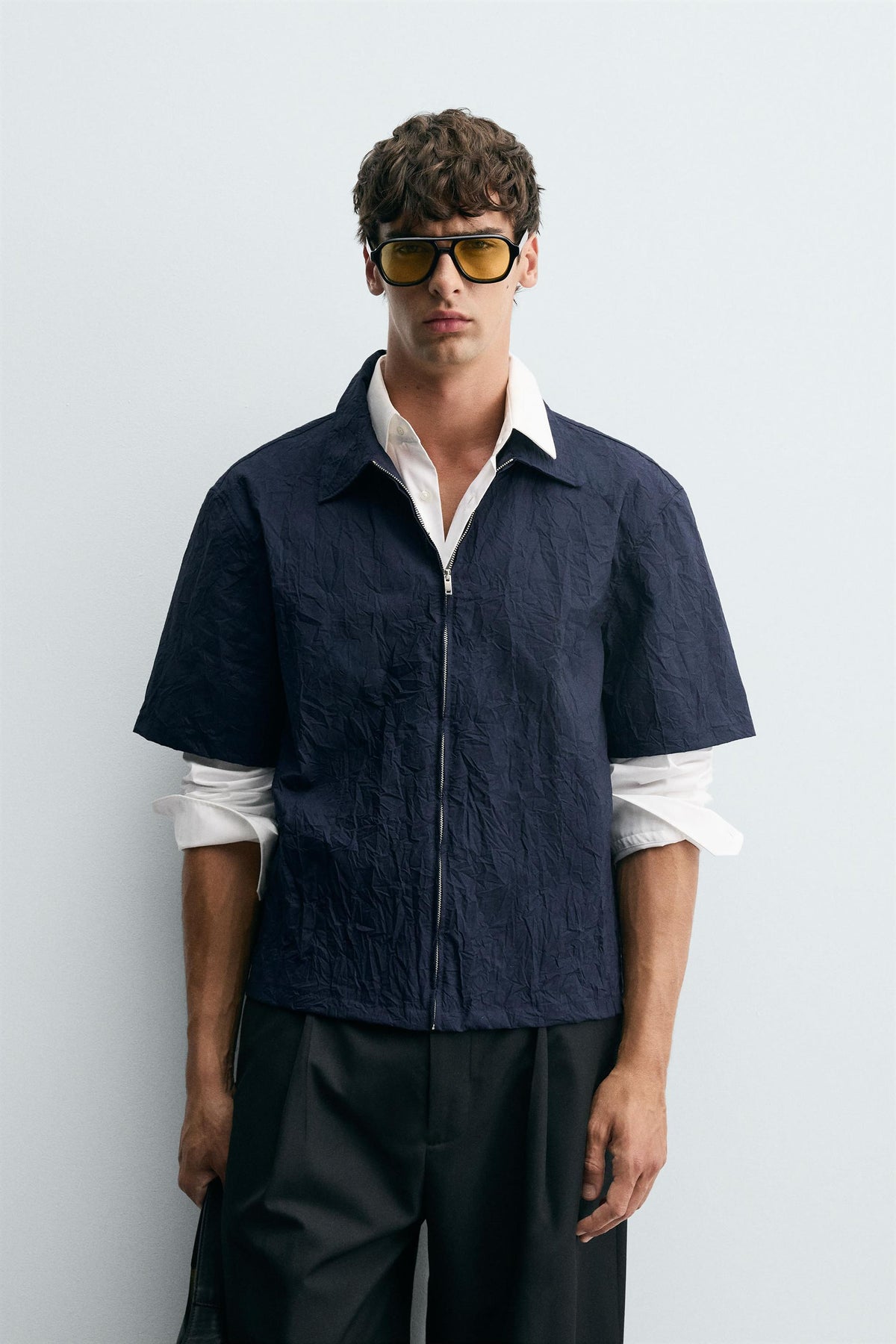 CREASED-EFFECT ZIP-UP SHIRT - Image 2