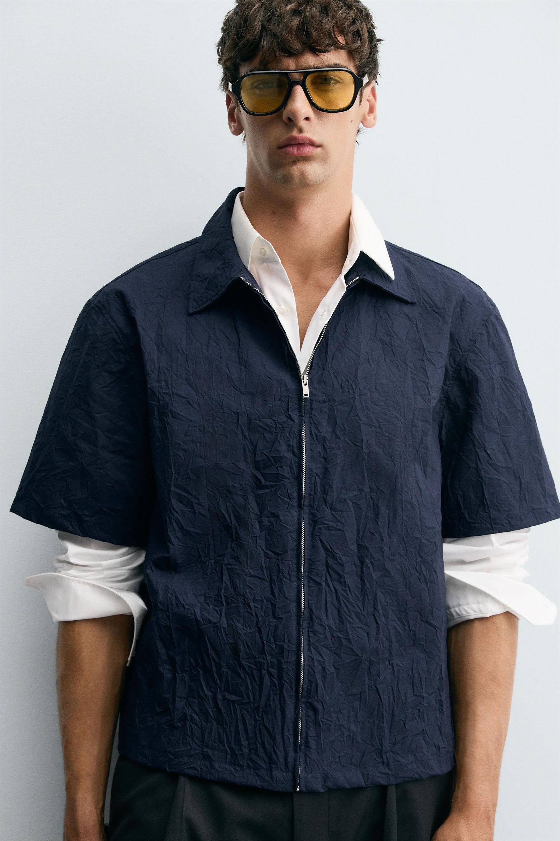 CREASED-EFFECT ZIP-UP SHIRT - Image 5
