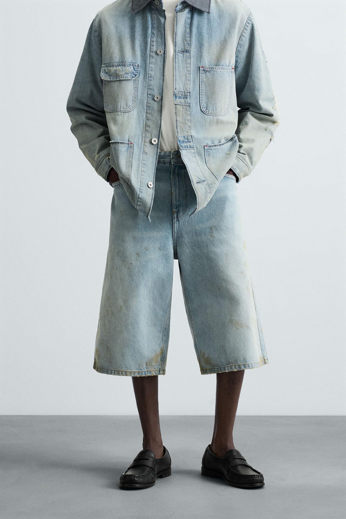 VINTAGE EFFECT BAGGY FIT DENIM BERMUDA SHORTS - Image 2